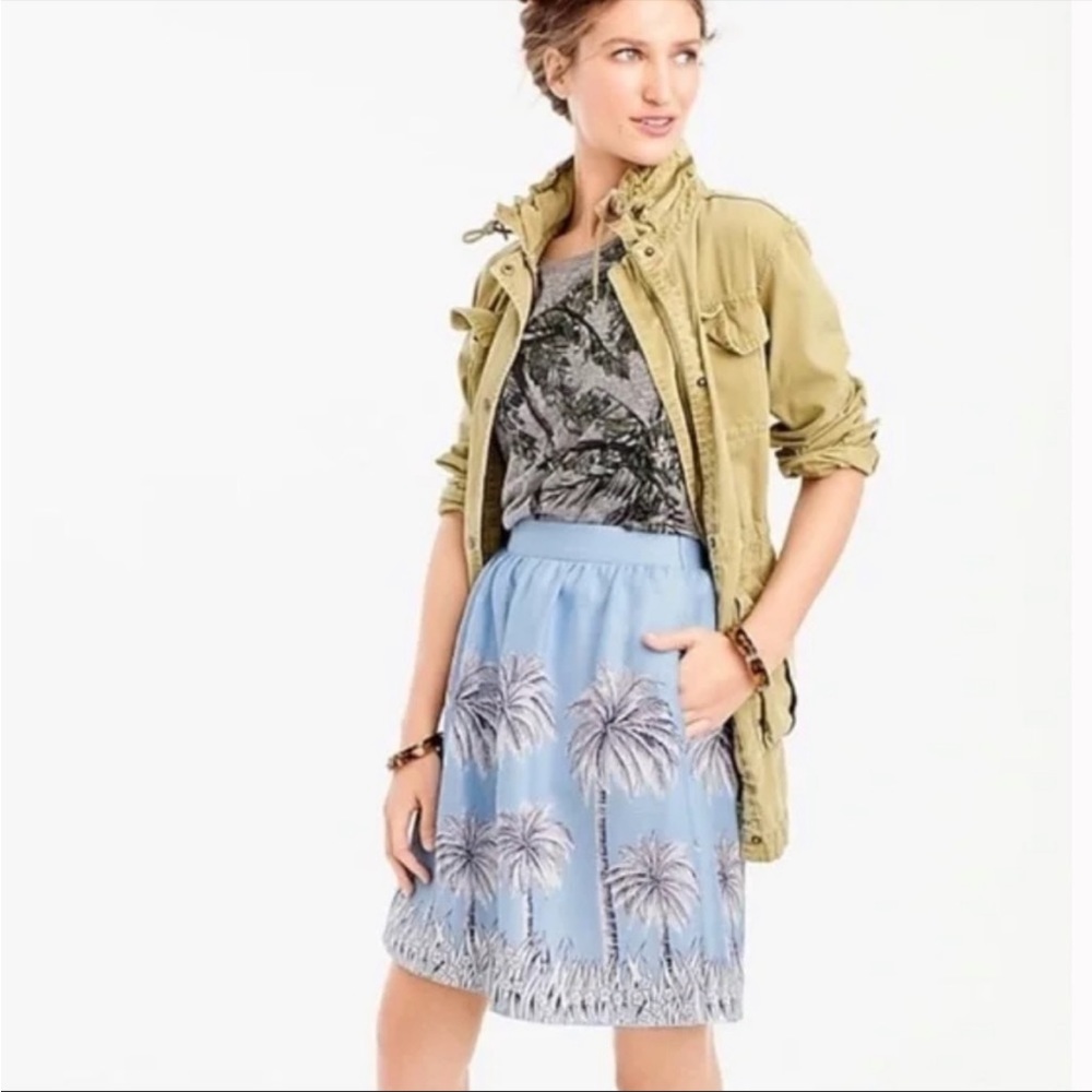 J. Crew Pleated Palm Tree Print Linen Skirt